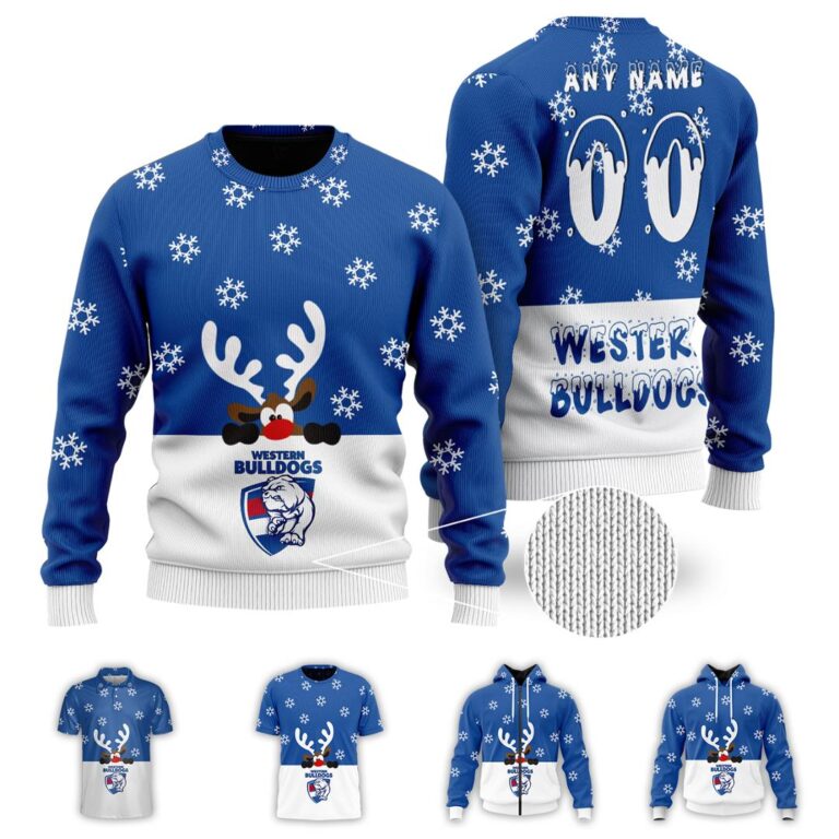 AFL Western Bulldogs Christmas | Custom Name & Number | Hoodie/Zip/T-Shirt/Polo/Knitted Sweaters