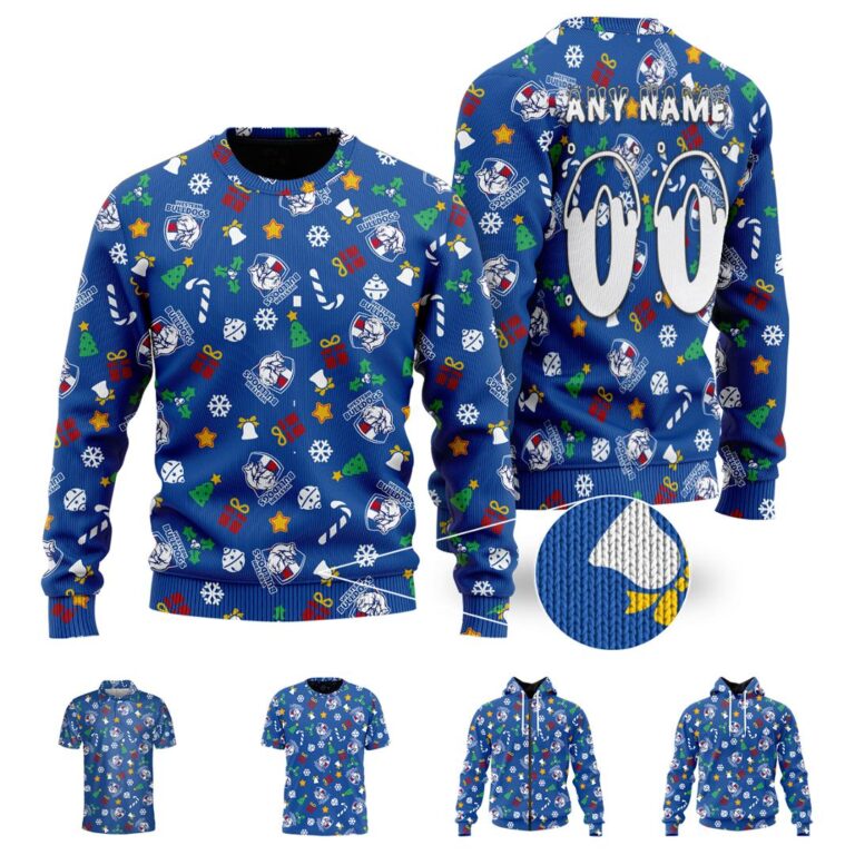 AFL Western Bulldogs Christmas | Custom Name & Number | Hoodie/Zip/T-Shirt/Polo/Knitted Sweaters