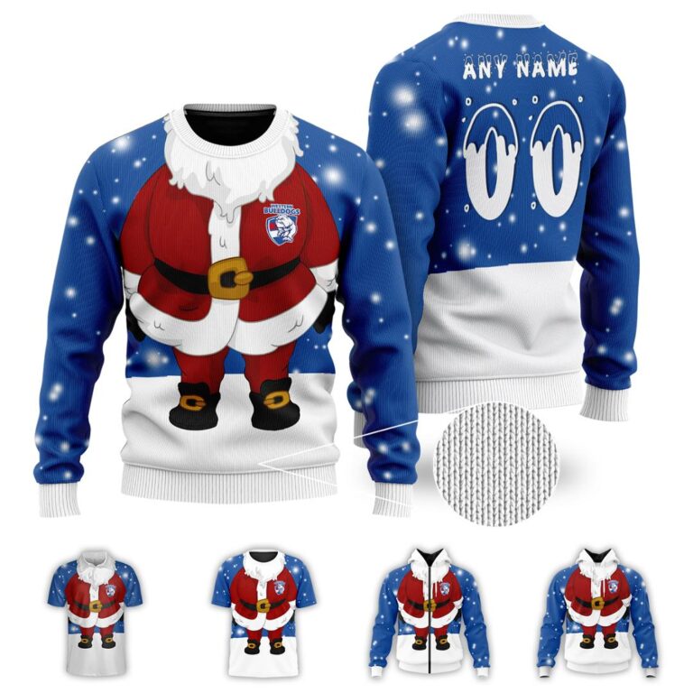 AFL Western Bulldogs Christmas | Custom Name & Number | Hoodie/Zip/T-Shirt/Polo/Knitted Sweaters