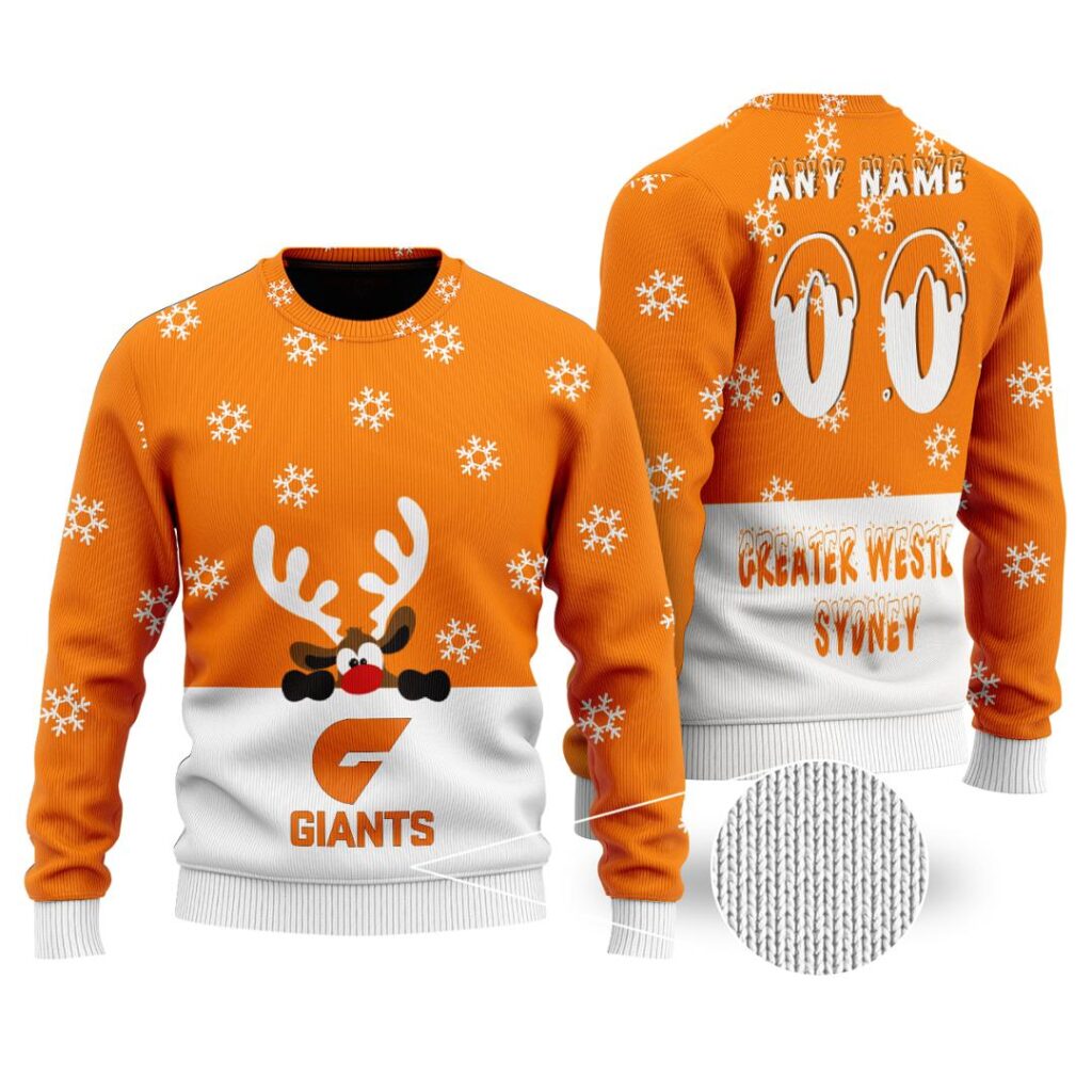 AFL Greater Western Sydney Giants Christmas | Custom Name & Number | Hoodie/Zip/T-Shirt/Polo/Knitted Sweaters