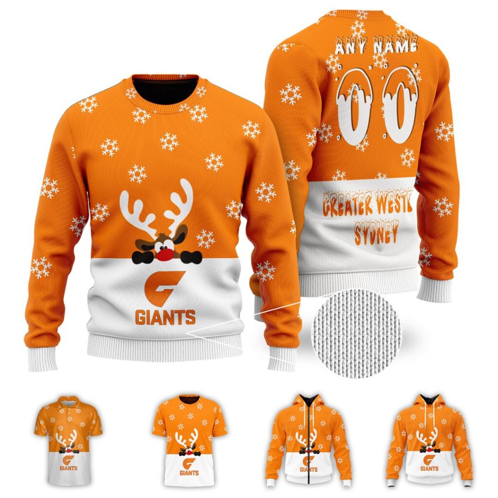 AFL Greater Western Sydney Giants Christmas | Custom Name & Number | Hoodie/Zip/T-Shirt/Polo/Knitted Sweaters