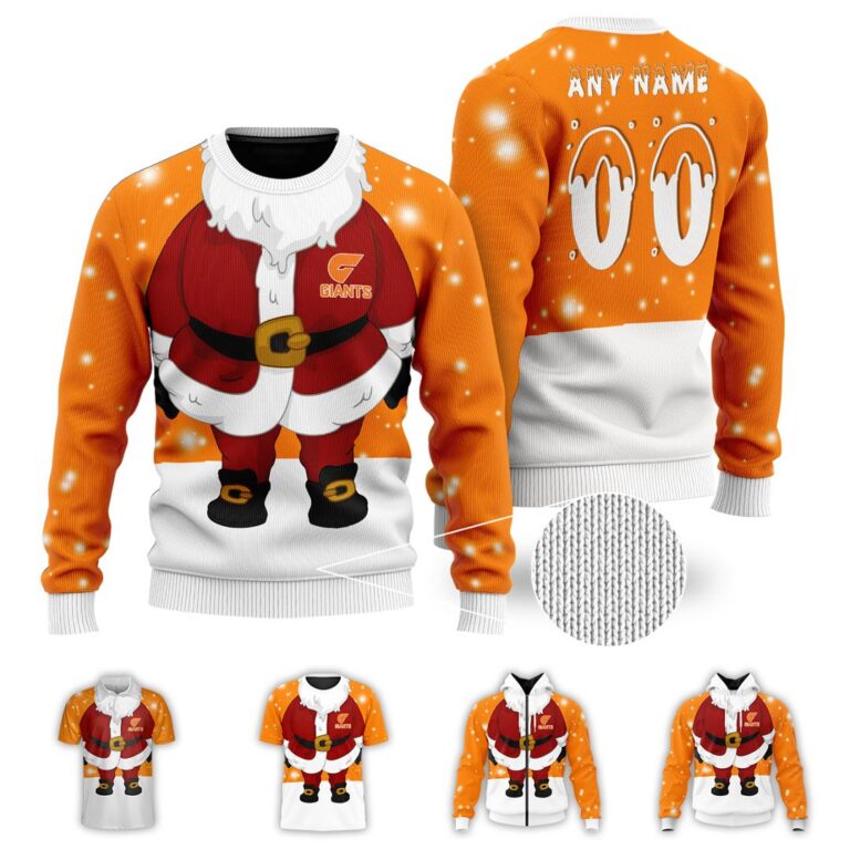 AFL Greater Western Sydney Giants Christmas | Custom Name & Number | Hoodie/Zip/T-Shirt/Polo/Knitted Sweaters