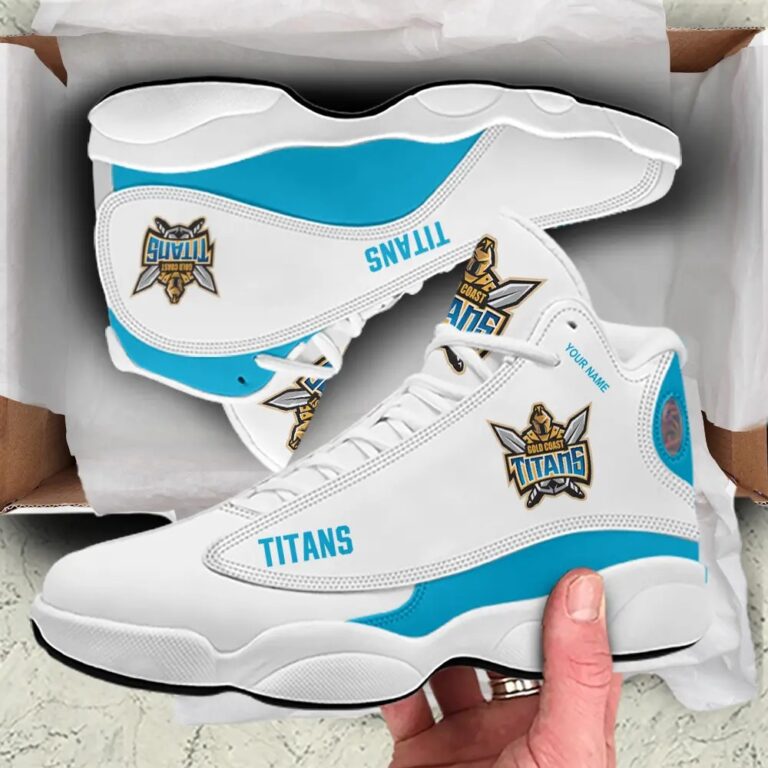 NRL Gold Coast Titans Custom Name Blue White Air Jordan 13 Shoes