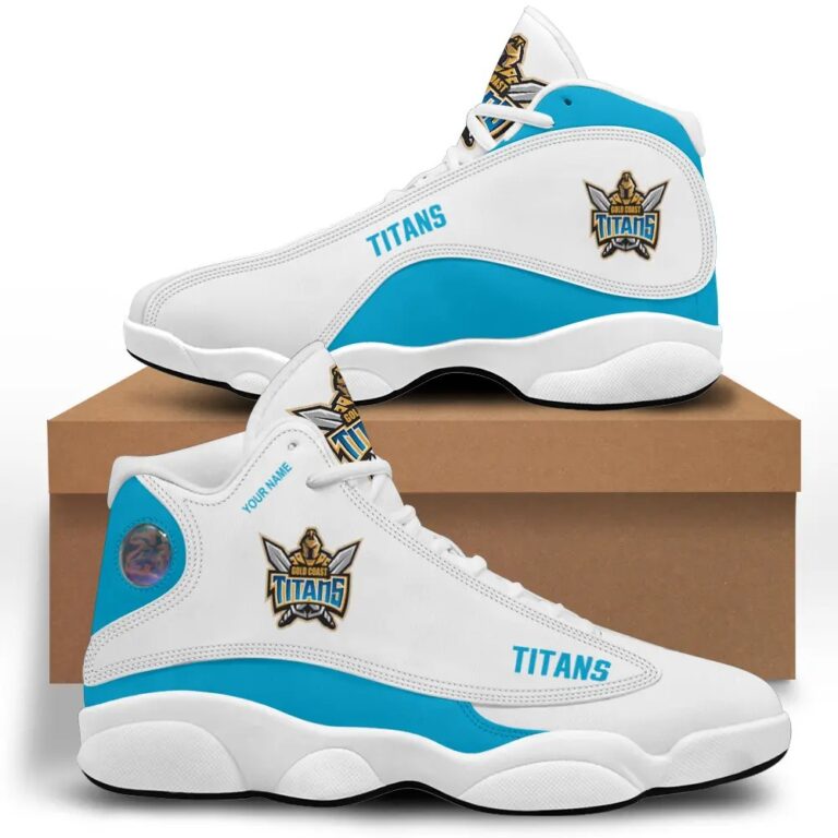 NRL Gold Coast Titans Custom Name Blue White Air Jordan 13 Shoes