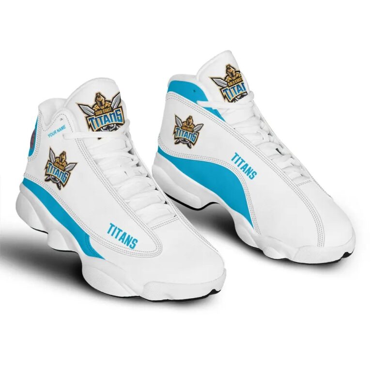 NRL Gold Coast Titans Custom Name Blue White Air Jordan 13 Shoes