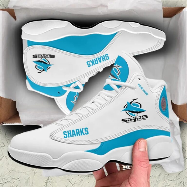 NRL Cronulla-Sutherland Sharks Custom Name Blue Air Jordan 13 Shoes