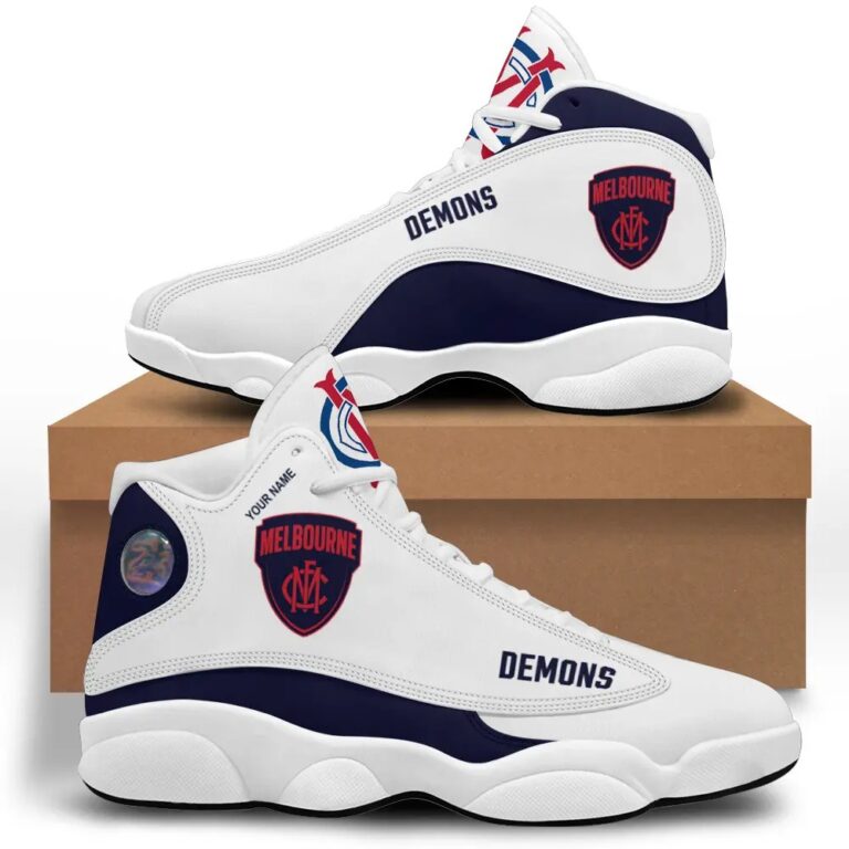 AFL Melbourne Demons Custom Name White Air Jordan 13 Shoes