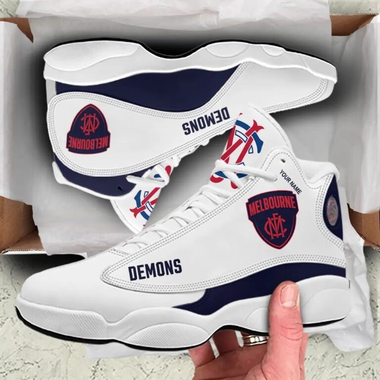 AFL Melbourne Demons Custom Name White Air Jordan 13 Shoes