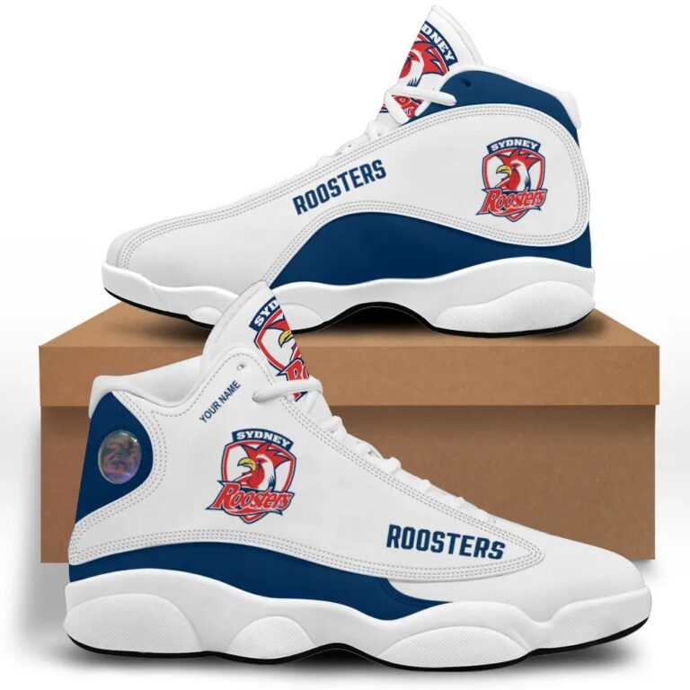 NRL Sydney Roosters Custom Name White Air Jordan 13 Shoes