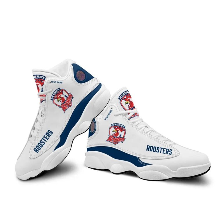 NRL Sydney Roosters Custom Name White Air Jordan 13 Shoes