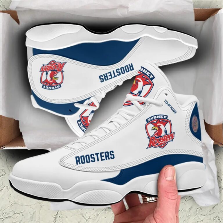 NRL Sydney Roosters Custom Name White Air Jordan 13 Shoes