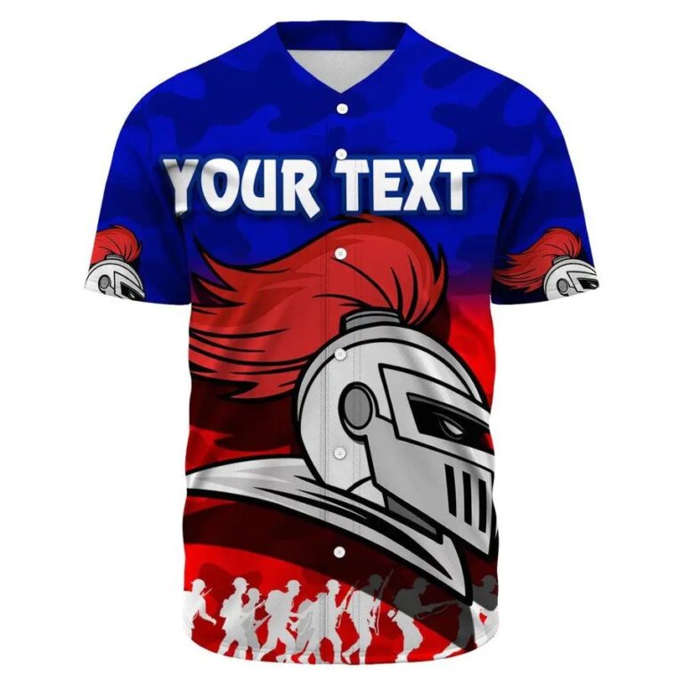 NRL Newcastle Knights Anzac Camouflag Custom Text Baseball Jersey