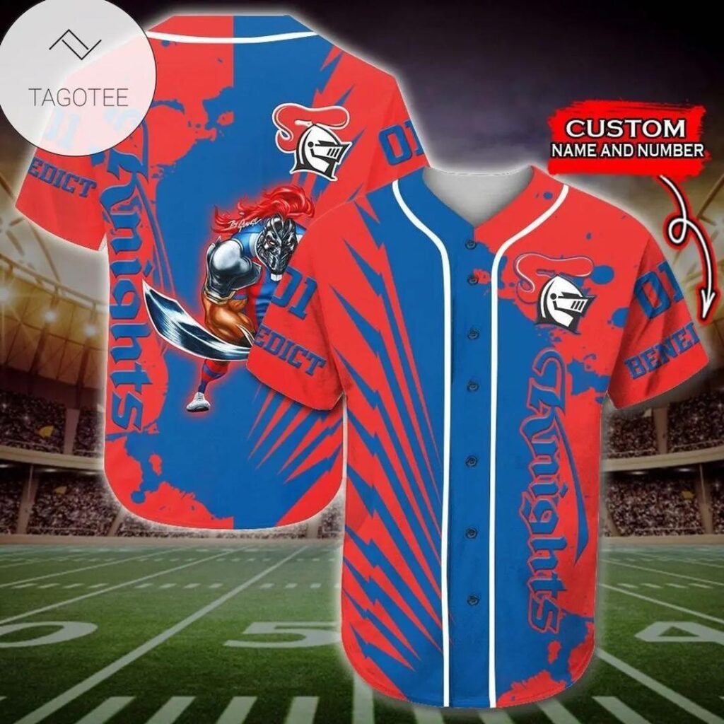 NRL Newcastle Knights Blue Red Custom Name Number Baseball Jersey