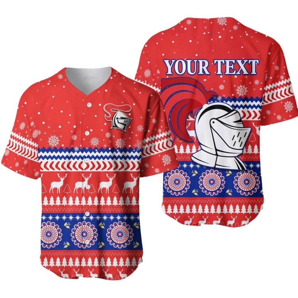 NRL Newcastle Knights Christmas Custom Text Baseball Jersey
