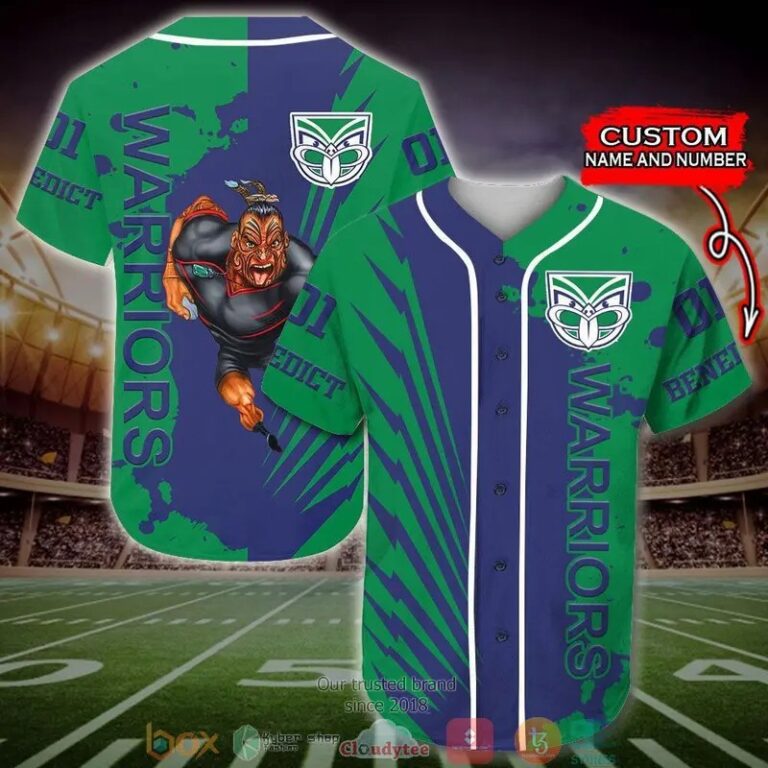 NRL New Zealand Warriors Blue Green Custom Name Number Baseball Jersey