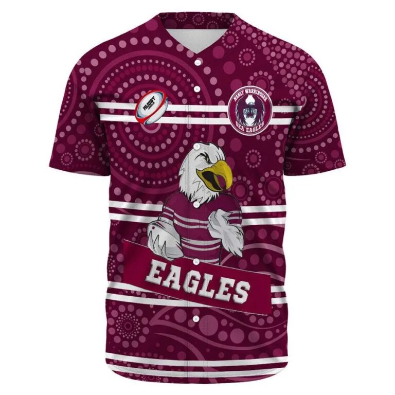 NRL Manly Warringah Sea Eagles Custom Text Indigenous Baseball Jersey