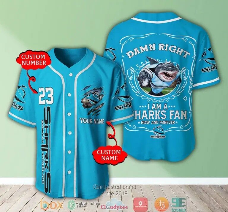 NRL Cronulla-Sutherland Sharks Fan Now And Forever Custom Name Number Baseball Jersey