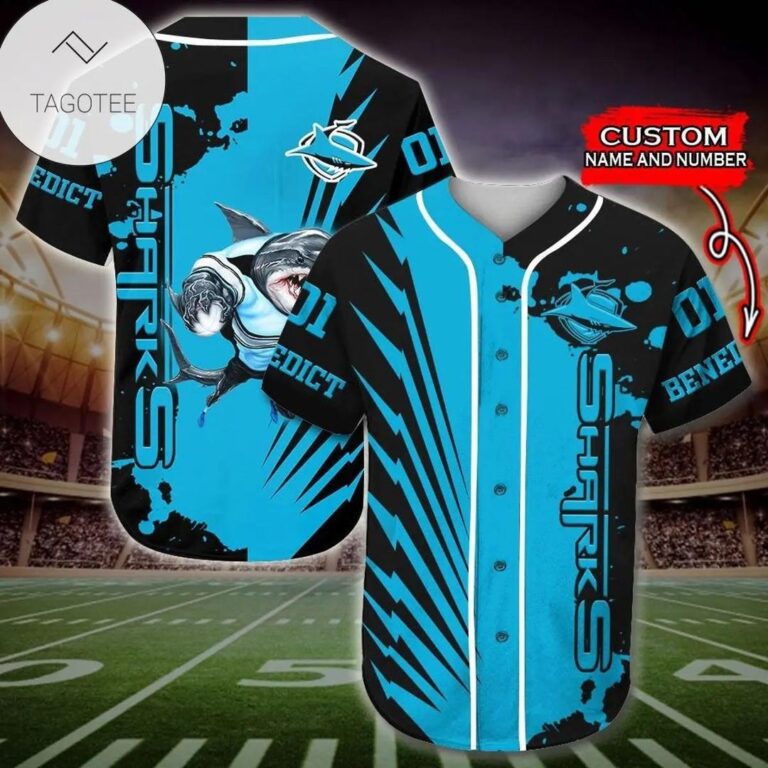NRL Cronulla-Sutherland Sharks Blue Black Custom Name Number Baseball Jersey