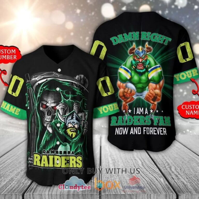 NRL Canberra Raiders Fan Now And Forever Custom Name Number Mascot Baseball Jersey