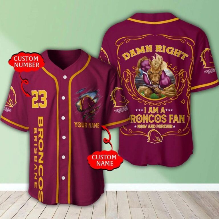 NRL Brisbane Broncos Fan Now And Forever Custom Name Baseball Jersey
