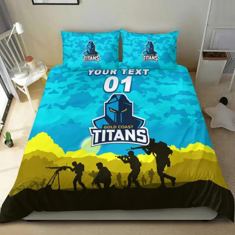 NRL Gold Coast Titans Custom Name Number ANZAC Day Bedding Duvet Cover + 1|2 Pillow Cases