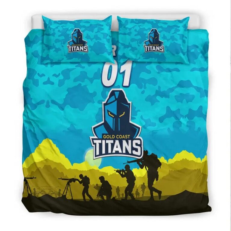 NRL Gold Coast Titans Custom Name Number ANZAC Day Bedding Duvet Cover + 1|2 Pillow Cases