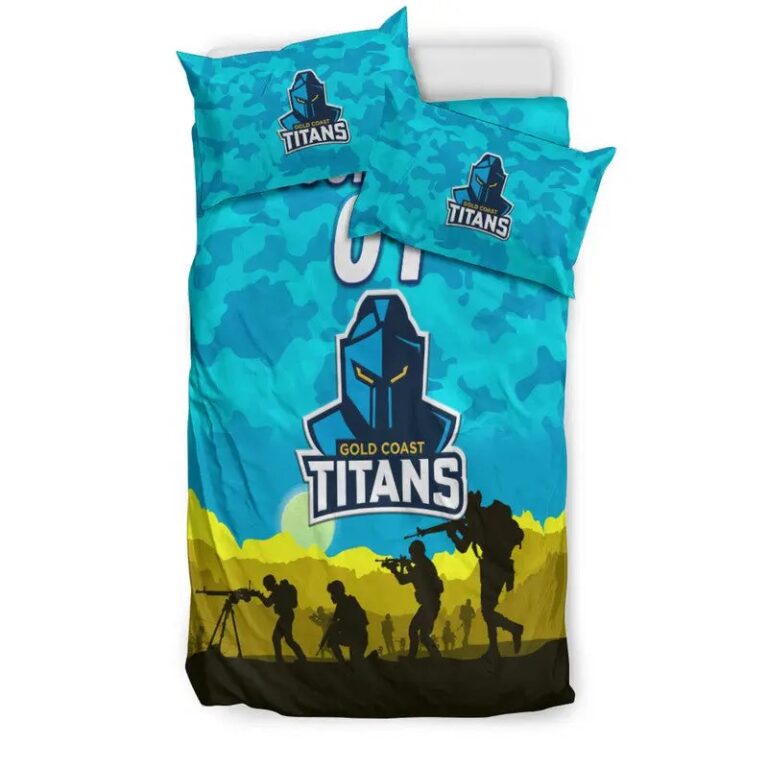NRL Gold Coast Titans Custom Name Number ANZAC Day Bedding Duvet Cover + 1|2 Pillow Cases