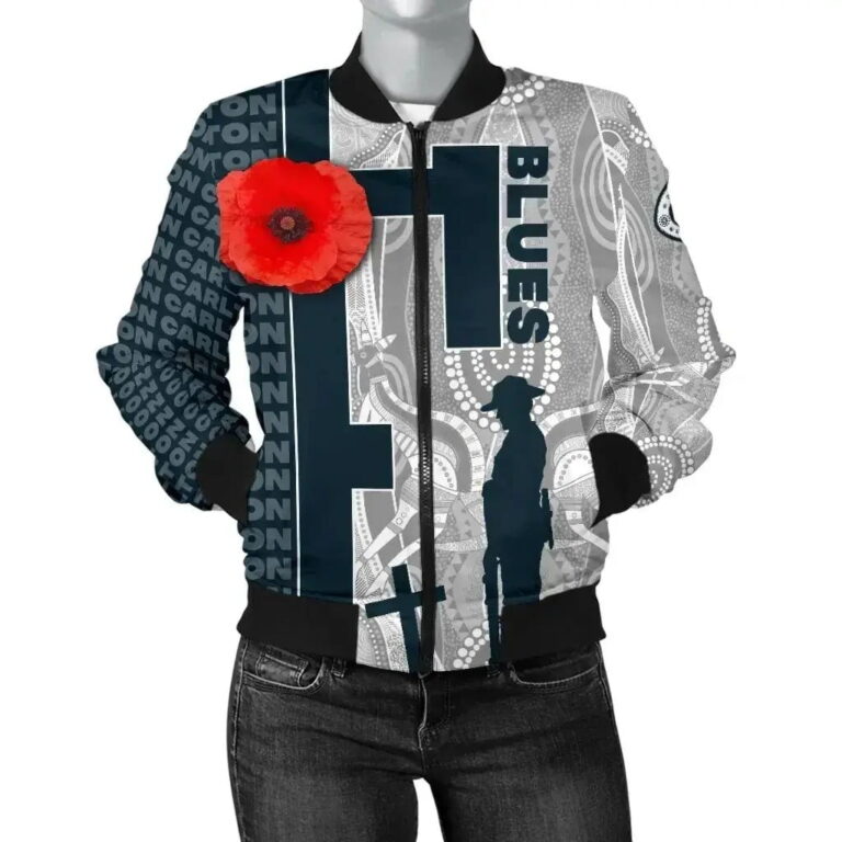 AFL Carlton Blues Custom Name Anzac Day Free Style Bomber Jacket