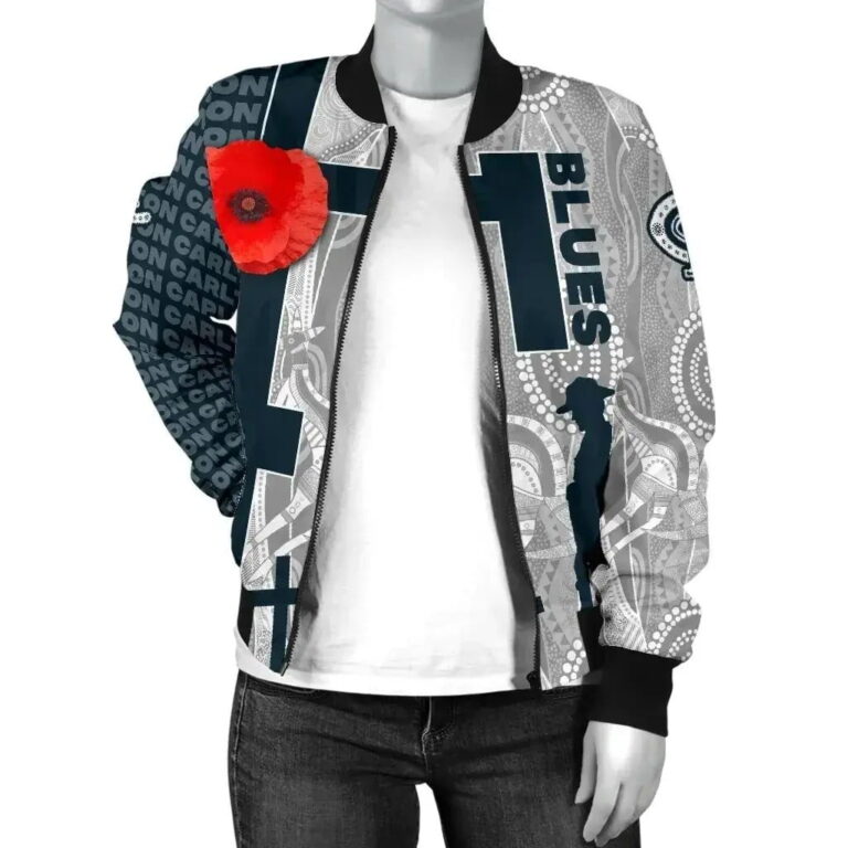 AFL Carlton Blues Custom Name Anzac Day Free Style Bomber Jacket