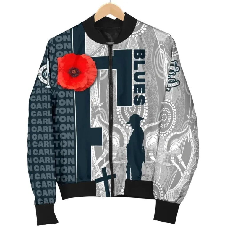 AFL Carlton Blues Custom Name Anzac Day Free Style Bomber Jacket