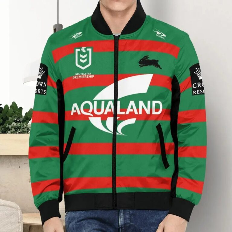 NRL South Sydney Rabbitohs Custom Name Number 2021 Home Jersey Bomber Jacket