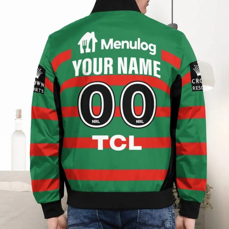 NRL South Sydney Rabbitohs Custom Name Number 2021 Home Jersey Bomber Jacket
