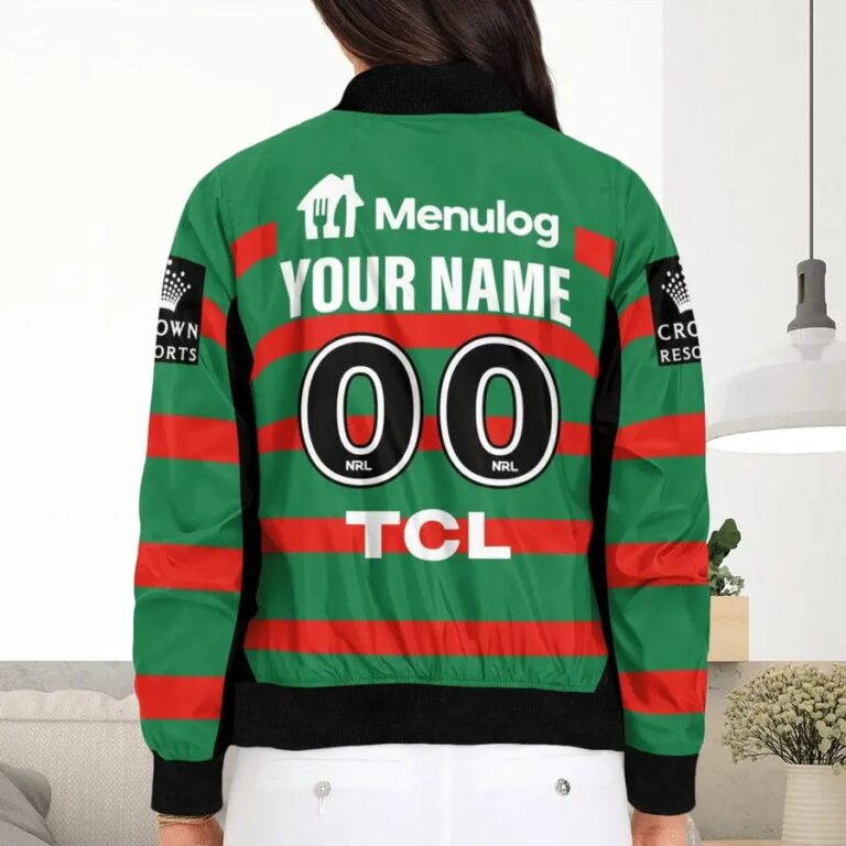 NRL South Sydney Rabbitohs Custom Name Number 2021 Home Jersey Bomber Jacket