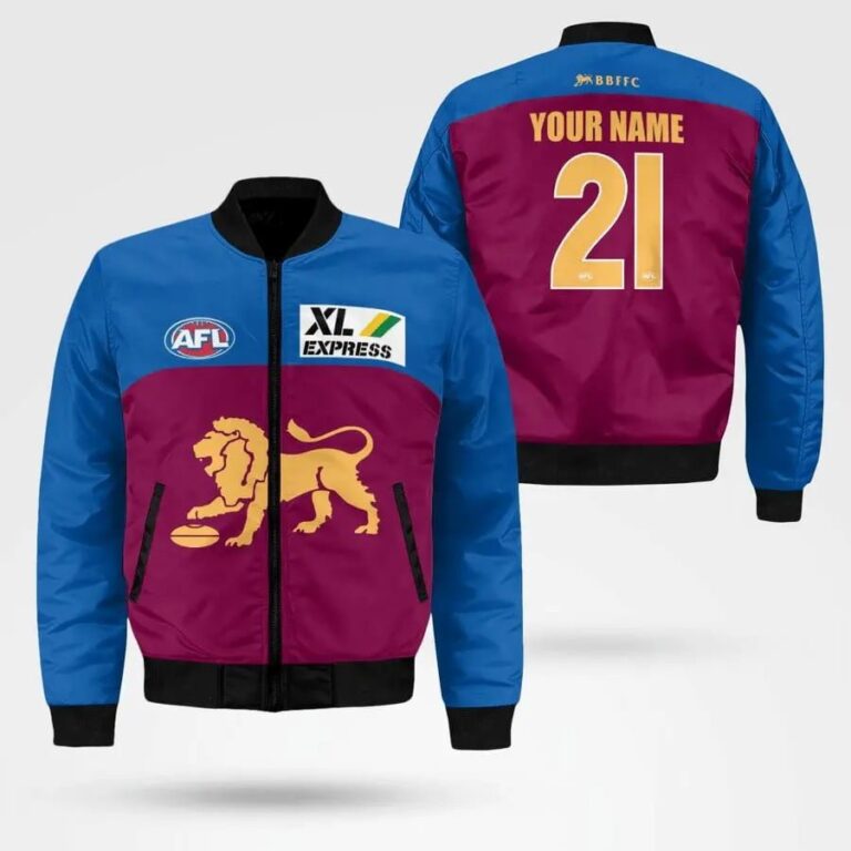 AFL Brisbane Lions Custom Name Number 2021 Home Guernsey Bomber Jacket