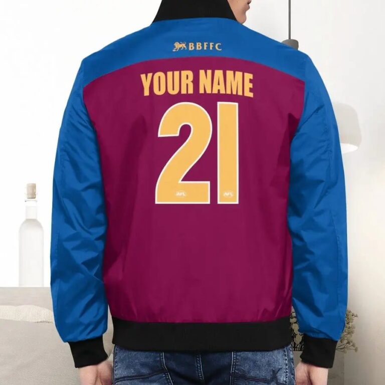 AFL Brisbane Lions Custom Name Number 2021 Home Guernsey Bomber Jacket