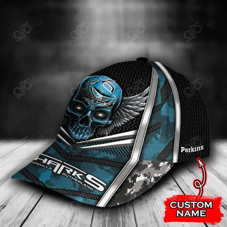 NRL Cronulla-Sutherland Sharks Skull Custom Name Classic Cap