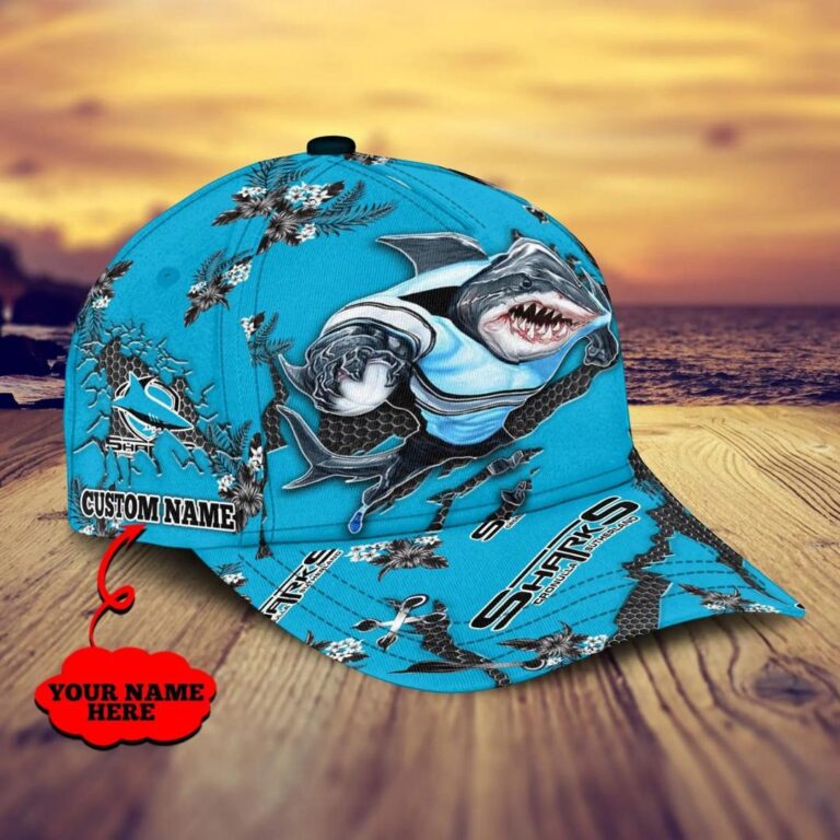 NRL Cronulla-Sutherland Sharks Floral Custom Name Classic Cap