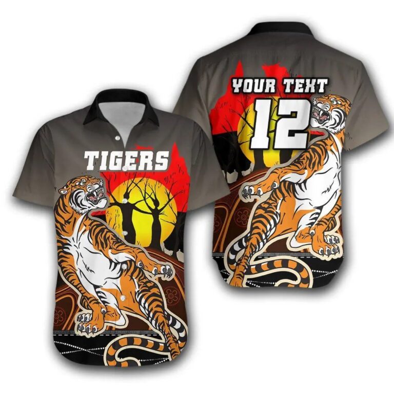 NRL Wests Tigers Custom Name Number Aboriginal Hawaiian Shirt