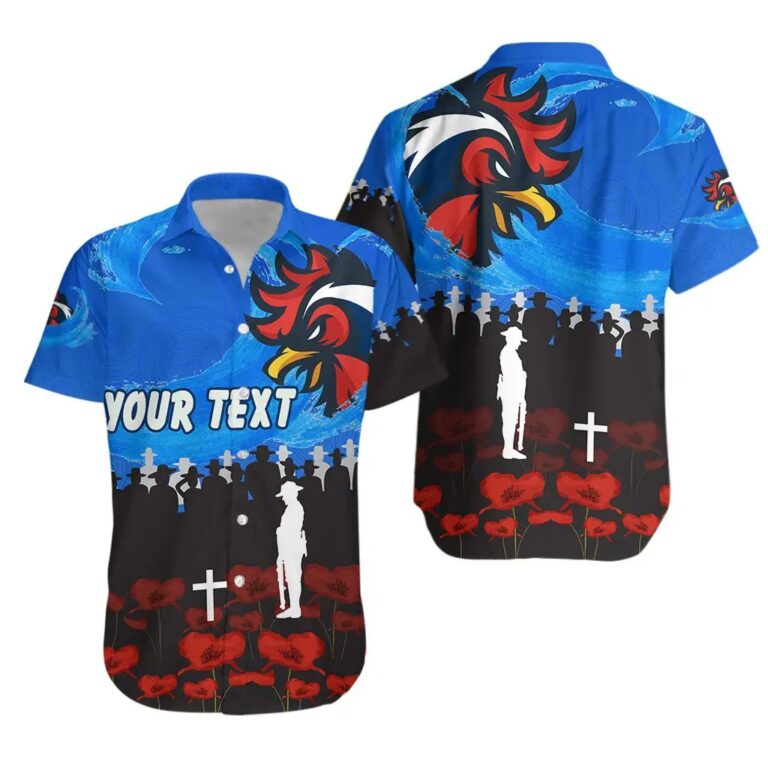 NRL Sydney Roosters ANZAC Day Custom Text Hawaiian Shirt