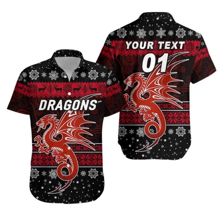 NRL St. George Illawarra Dragons Custom Name Number Christmas Style Hawaiian Shirt