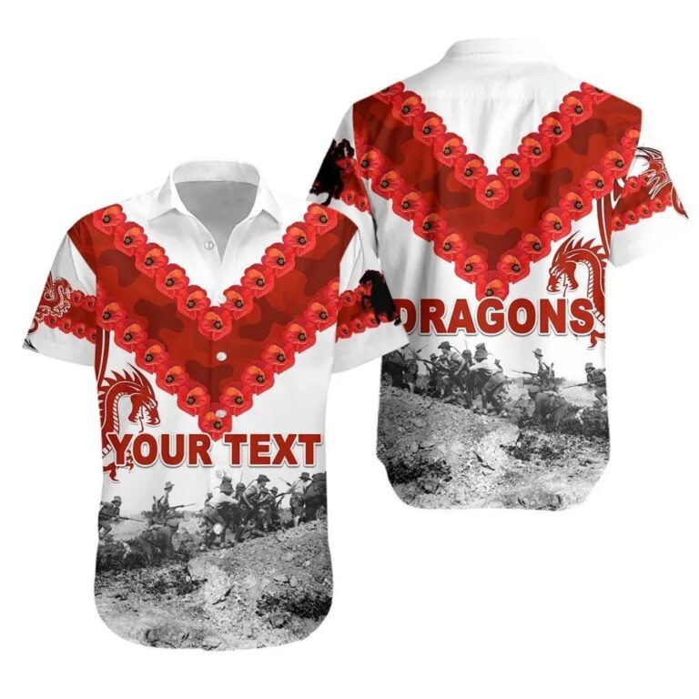 NRL St. George Illawarra Dragons Custom Text Anzac Day Simple Style Hawaiian Shirt