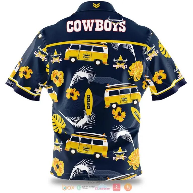 NRL North Queensland Cowboys Custom Name Number Tropical Bus Hawaiian Shirt