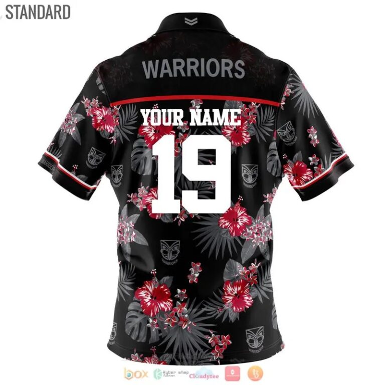 NRL New Zealand Warriors Custom Name Number Floral Hawaiian Shirt