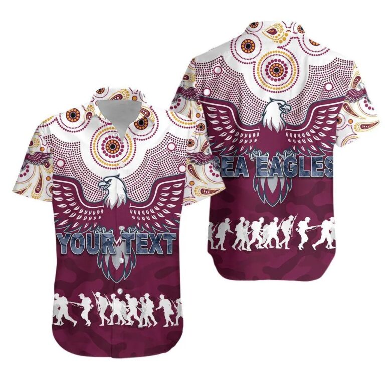 NRL Manly Warringah Sea Eagles Custom Text ANZAC Hawaiian Shirt