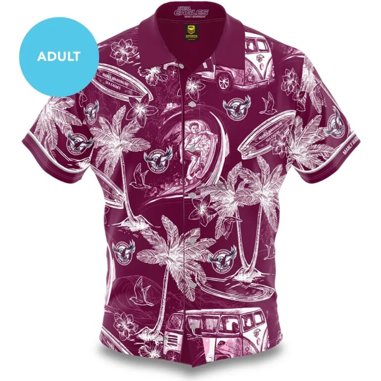 NRL Manly Warringah Sea Eagles Surfboard Custom Name Number Hawaiian Shirt