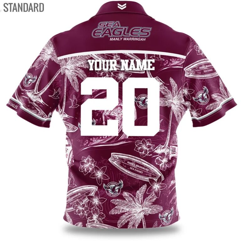 NRL Manly Warringah Sea Eagles Surfboard Custom Name Number Hawaiian Shirt
