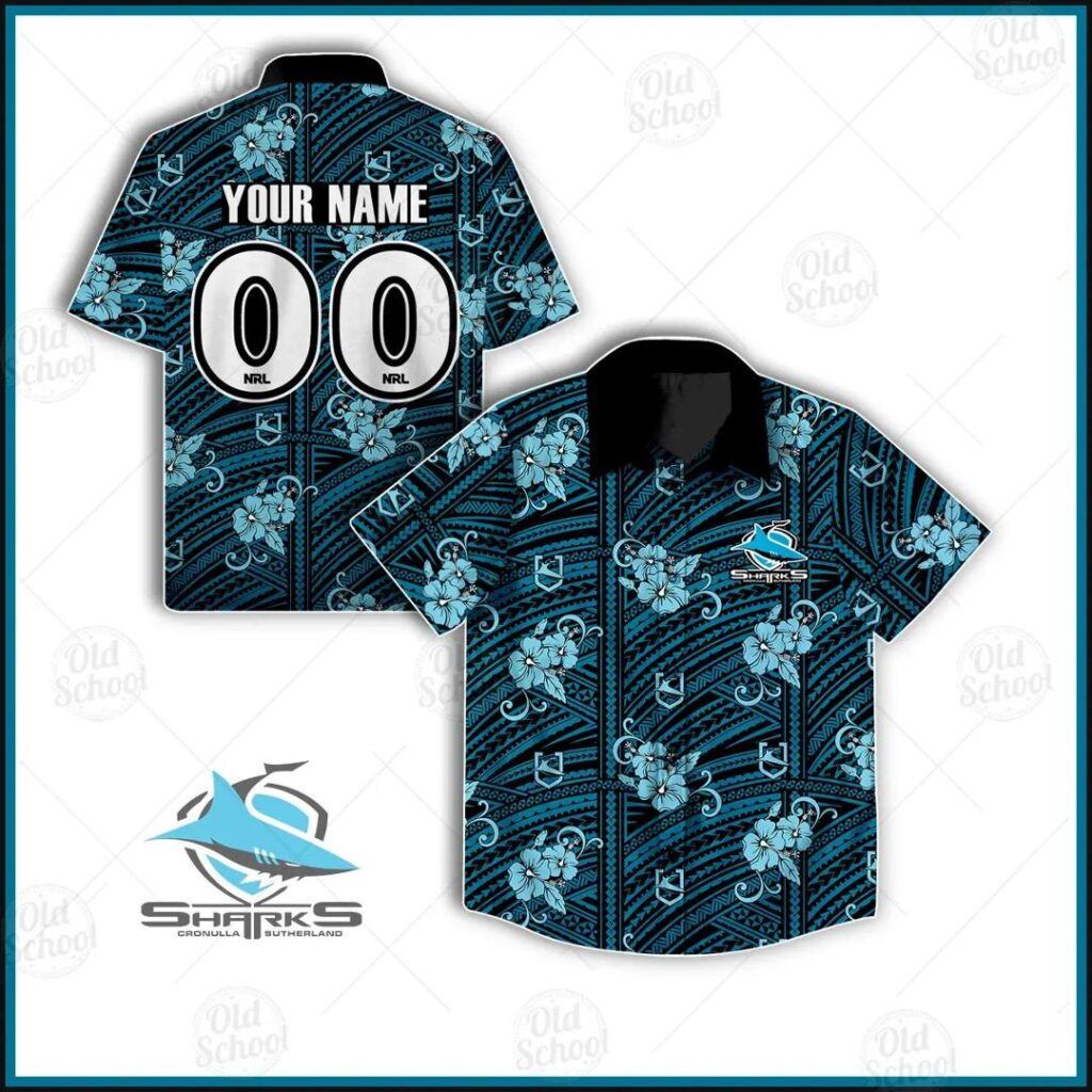 NRL Cronulla-Sutherland Sharks Custom Name Number Tribal Hawaiian Shirt