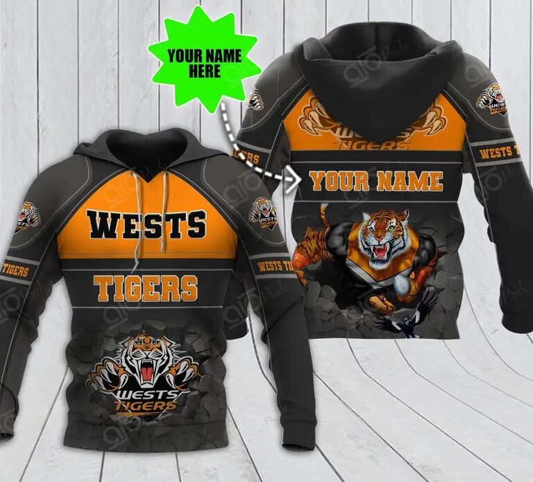 NRL Wests Tigers Custom Name Mascot Pullover Hoodie