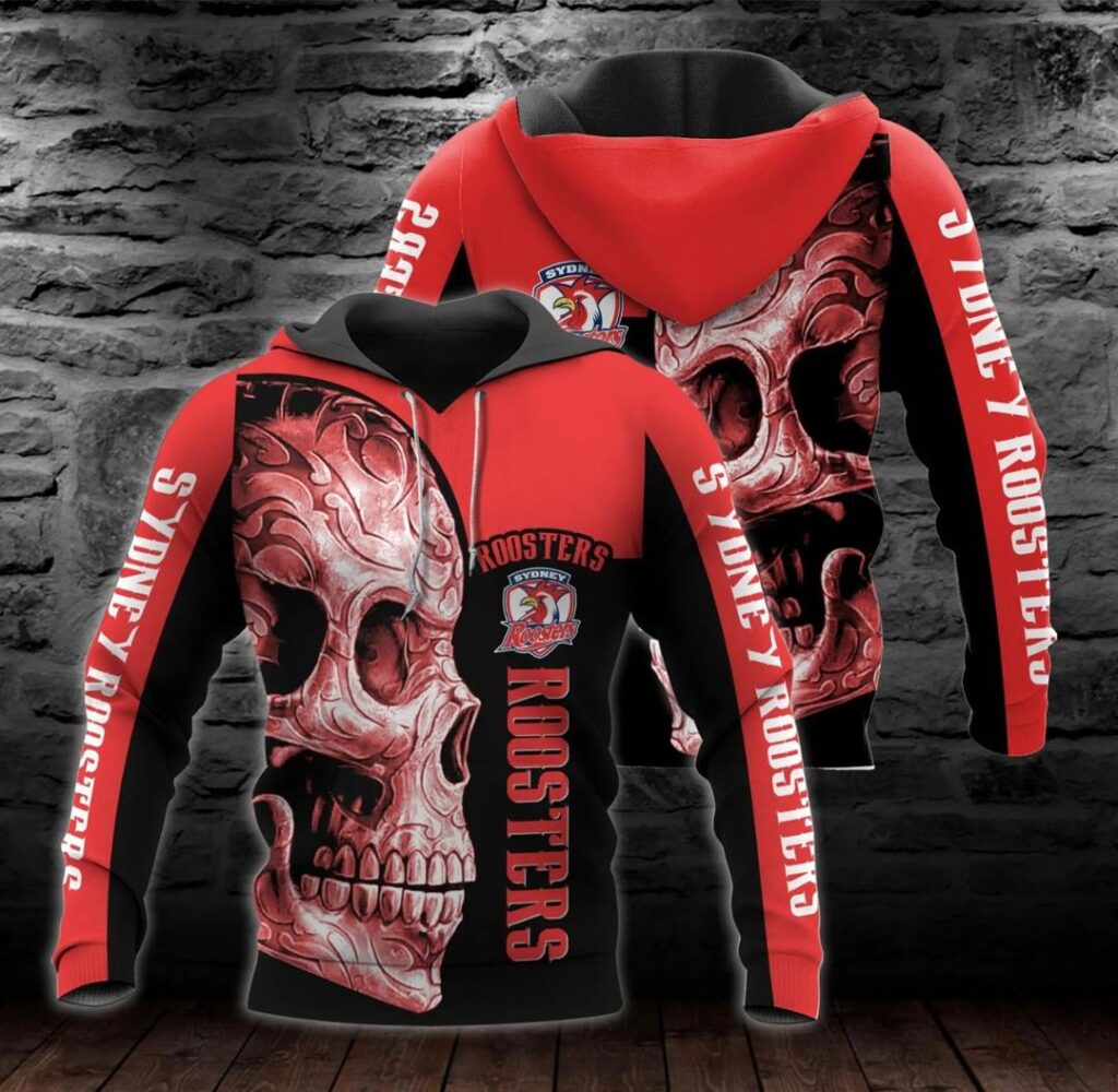 NRL Sydney Roosters Custom Name Skull Pullover Hoodie