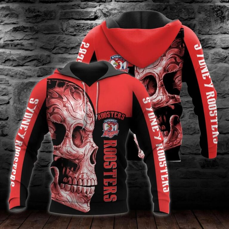 NRL Sydney Roosters Custom Name Skull Pullover Hoodie